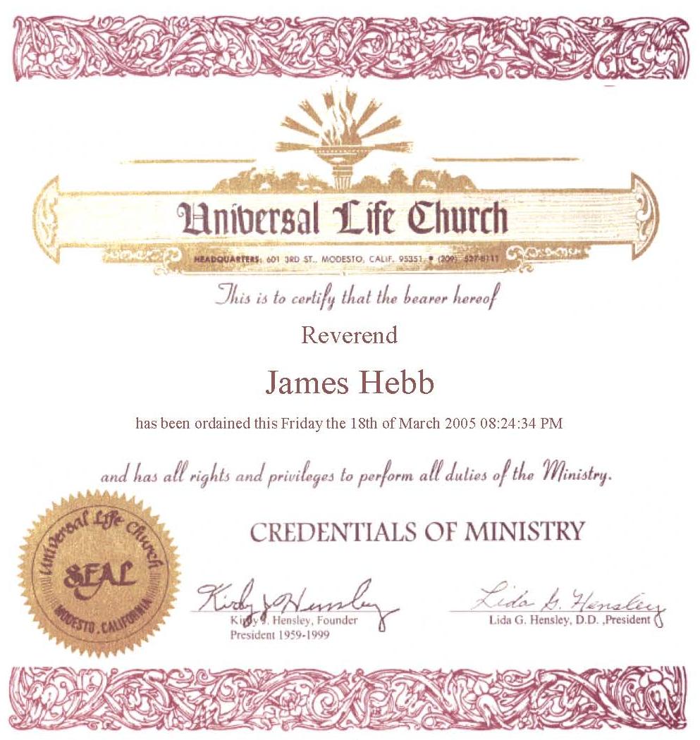 I am now a Reverend, Reverened Hebb