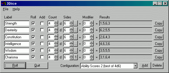 Figure 3: 4d6 rolled 6 times, with individual results shown.