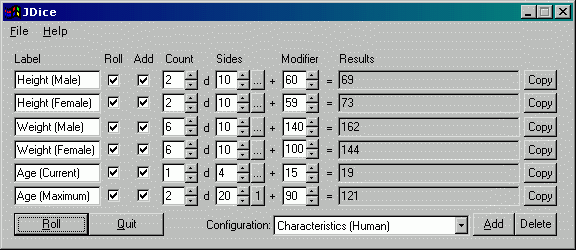 Figure 4: Various dice rolls, showing modifiers.