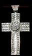 PLATINUM LOOK CROSS WITH OVER 100 ICE STONES ROUND & BAGUETTE.JUMBO SIZE 5" TALL..FREE 36"CHAIN