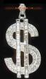 PLATINUM LOOK DOLLAR SIGN WITH 154 ICE STONES ROUND & BAGUETTE.JUMBO SIZE 5" TALL..FREE 36"