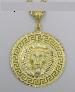14KT GOLD OVERLAY CUBIC ZIRCONIAS LION CHARM.CARVED FROM SOLID BRASS THE SUPERB FINISH IS GUARANTEED FOR LIFETIME AGAINST TARNISHING.COMES WITH FREE CHAIN.SIZE 3"X3" 