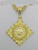 14KT GOLD OVERLAY CUBIC ZIRCONIAS CHARM.CARVED FROM SOLID BRASS THE SUPERB FINISH IS GUARANTEED FOR LIFETIME AGAINST TARNISHING.COMES WITH FREE CHAIN.SIZE 2"X2" 