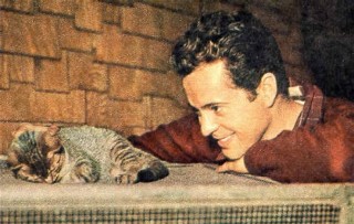 Larry petting a kitten