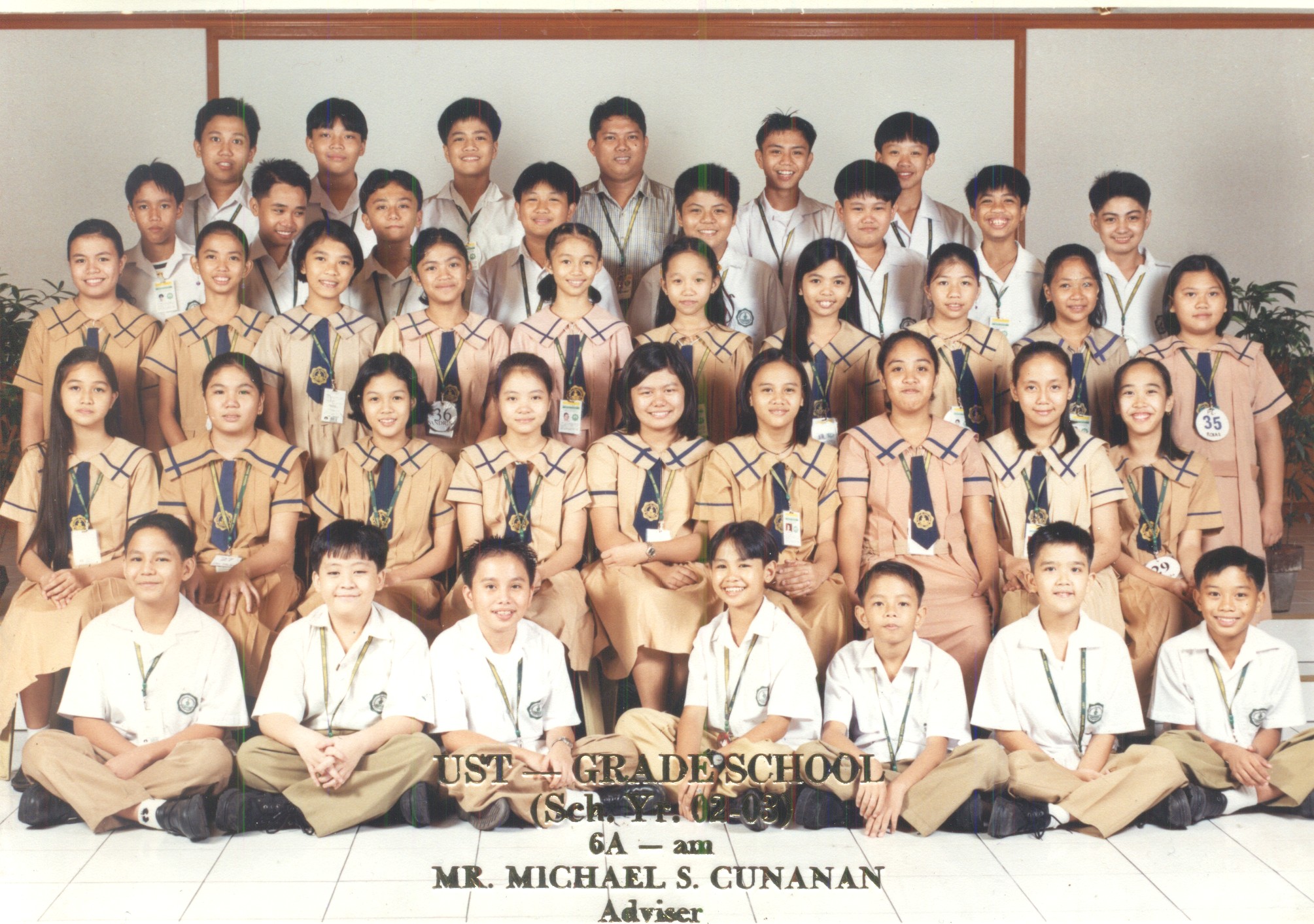 6-Aam Batch 2003(from top to bottom and from left to right)Top row: Sean, Paul, Clemence, Sir Michael, Tom, Manuel; 2nd row: Robin, Kayle, Sherwin, Russell, Gerardo, Jerry, Robert, Patrick; 3rd row: Gracia, Olga, Kristine, Stephanie, Sienna, Janice, Marikku, Pauline, Christine, Juzzel; 3rd row: Karla, Aika, Adeline, Rosselle, Monina, Ronina, Mara, Tiffany, Danica; 4th row: Joseph, Xavier, Lennard, Aris, Neil, Michael, Carlo