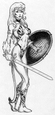 Pencil drawing of a warrior cat woman.