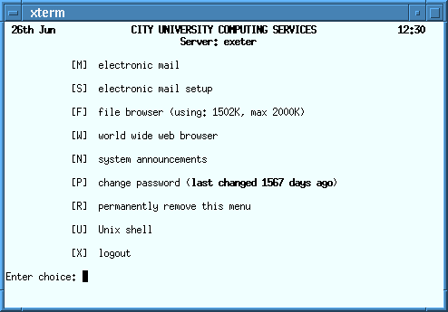Men� principal de servidor UNIX