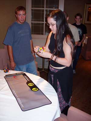 Jasmine Lee testing the stack mat timers