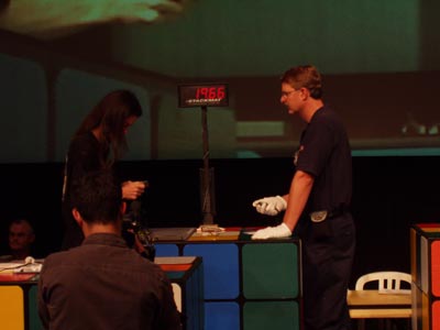 Lars Vandenbergh competing in the Rubik's Clock event>