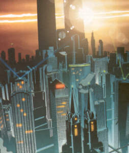 The redesigned Metropolis from THE ADVENTURES OF SUPERMAN #577 pencils Stuart Immonen, inks Jose Marzan Jr.