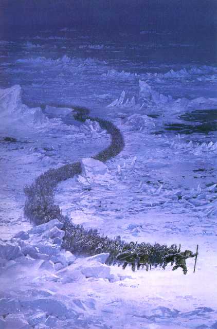 Fingolfin, sus hijos y los hijos de Finarfin gu�an a los noldor a trav�s del Helcarax�