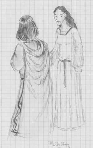 L�thien platica con su padre, el rey Thingol Elw� Singollo