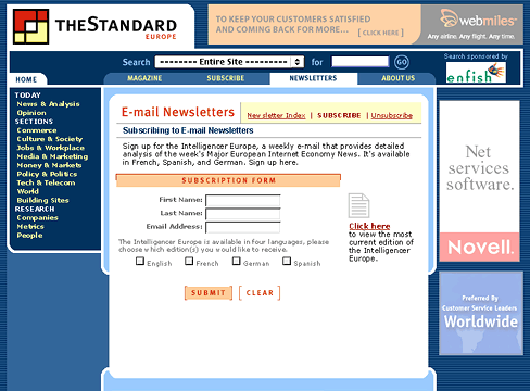 The Standard Europe Newsletter Subscription Form