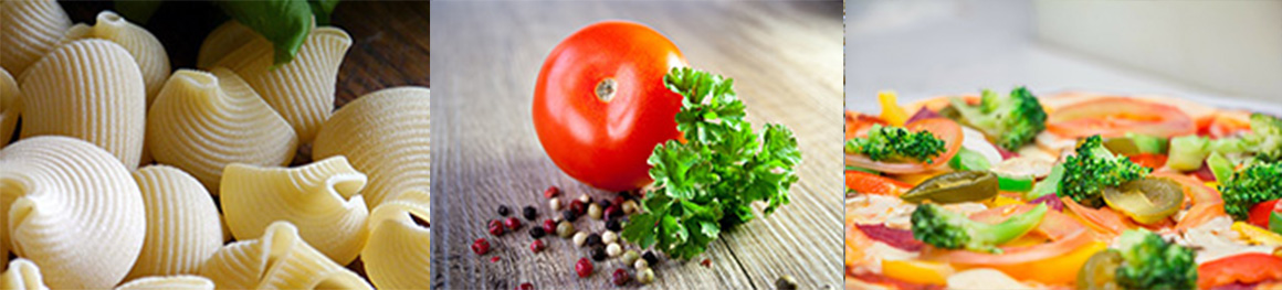 Pasta, fresh ingredients, pizza toppings