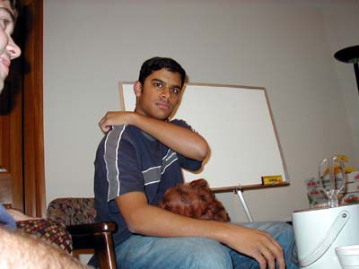 Sanjay just finished putting away some serious pizza.