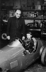 Nardi pictured in his workshop with the little Alain Bernardet. The car behind is a Flavia.