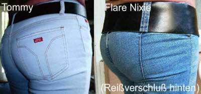 Schnittvergleich am Popo von Miss Sixty Tommy und Miss Sixty Flare Nixies