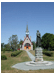 The church of Evangeline with a statue of her in the foreground