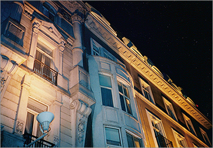 Architectural detail at night, Amsterdam