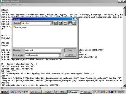 Type index.html then click OK