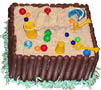 Everything is edible. Chocolate finger cookies, candyes, hand-formed toys. This is for my daughter's second birthday. 