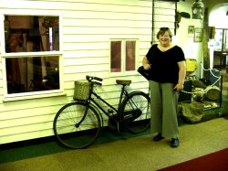 mum with 'Grannys Bike' at the museum