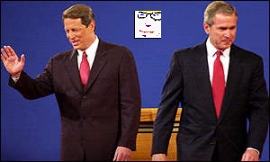 JAF - The Artist's Rendering behind the debates - wins the televised debates for the 2000 election campaign. Al pretends it didn't really happen, and George W. storms off in anger.  