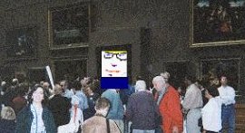 Tourists crowd the Artist's Rendering of the Jeremy Action Figure that is permanently on display in the Louvre. Paris, France, not Texas. May 1999.