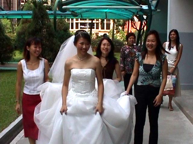 bride train and sisters