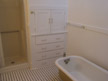 Built-in linen cabinet and shower stall (massage shower head)