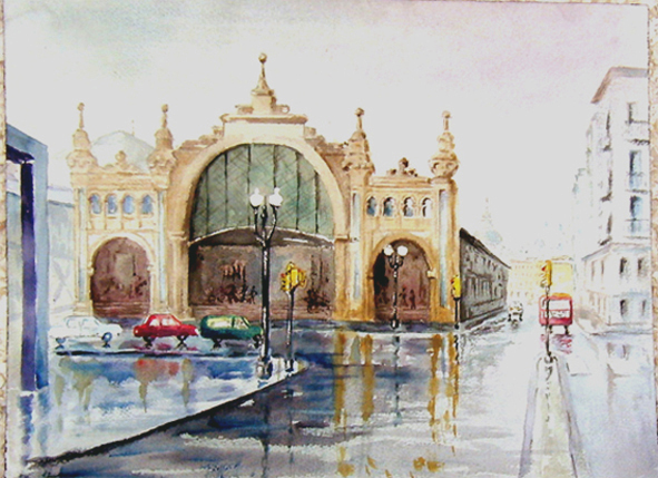 Mercado Central de Zaragoza con lluvia
