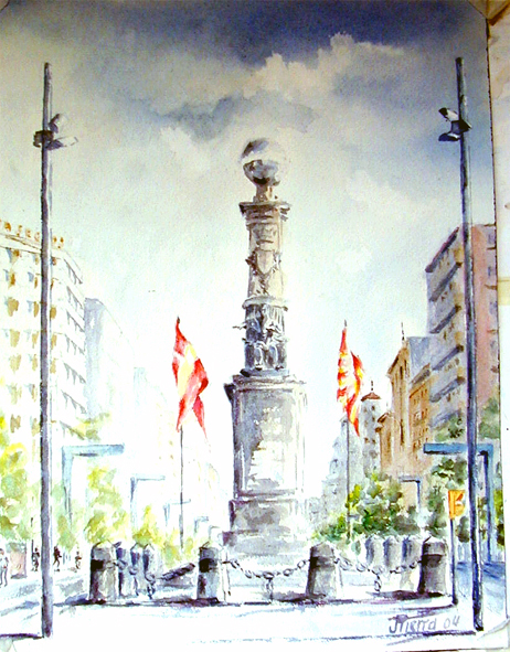 Monumento al Justicia en la plaza de Aragon,al fondo el paseo de la Independencia