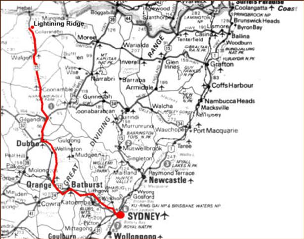 Journey from sydney to Lightining Ridge.