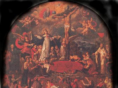 Oleo Titulado La Apoteosis Mercedaria, de Jos� de Valladares, este cuadro se encuentra en la Sacristia del Templo de la Merced