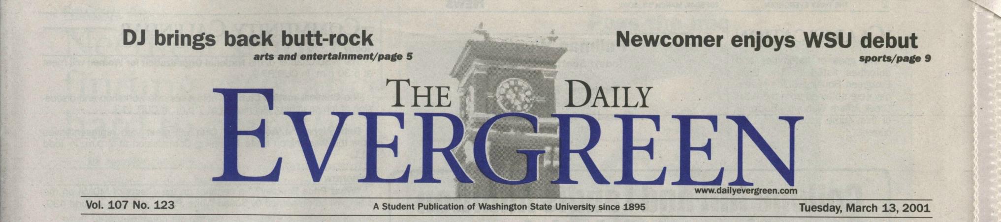 The front page of The Daily Evergreen, March 13, 2001