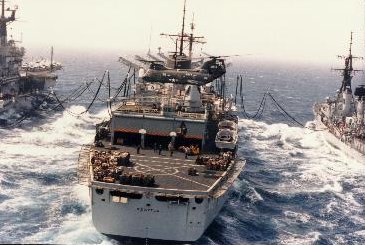 Dropping off supplies to the Carrier and Frigate (L & R)