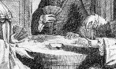 The game of l'Hombre, engraving by J.B. H. Bonnart (detail)