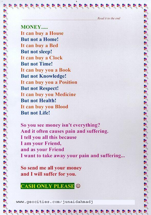 Money is too bad