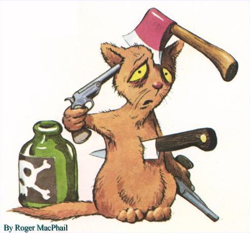 Suicide of cat cartoon