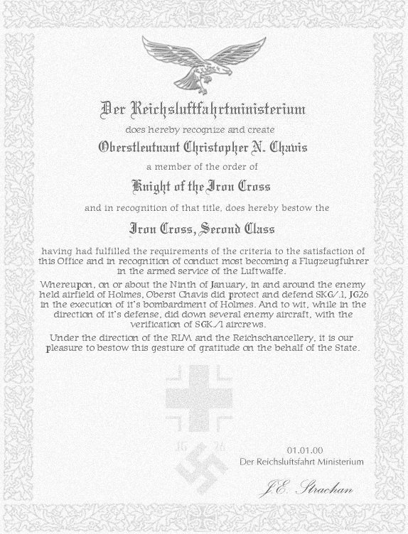 Special Portrait Letter of Commendation to the Iron Cross, Second Class.