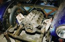 Engine trial fitted between chassis legs
