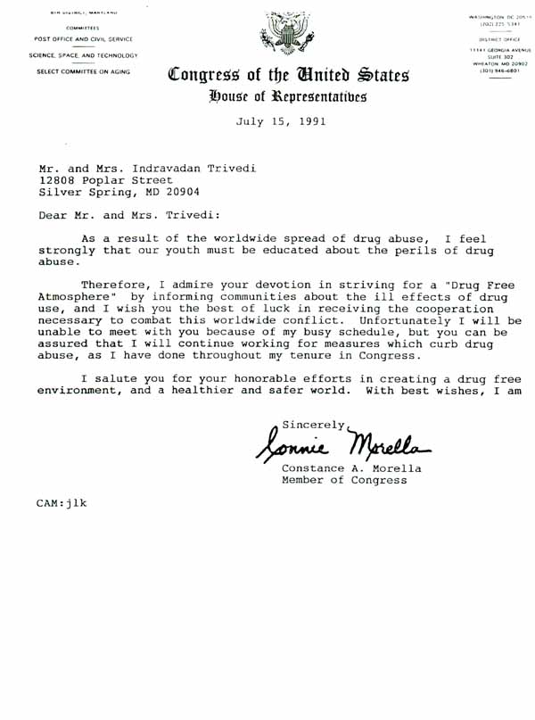 letter from congress woman