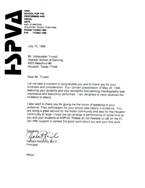 Letter from HSPVA