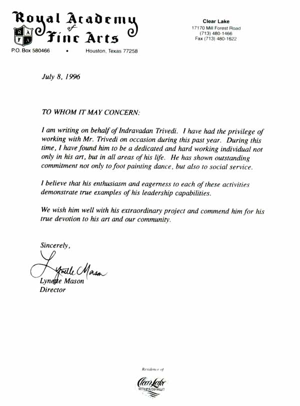 Royal Academy if Arts letter