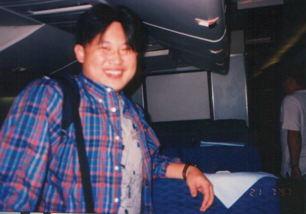 ahia on an airplane to hong kong