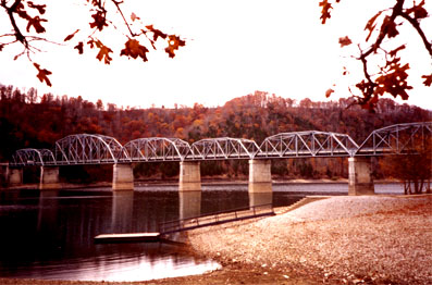 Beautiful Dale Hollow Lake. This bridge is no longer standing, and has been replaced by a larger one.