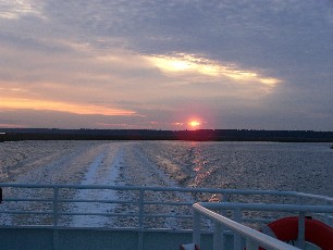 Sunset ..... It was dark before we made it to our campsite on the Island
