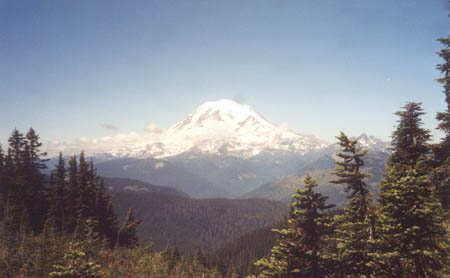 Mount Rainier from ridge north of Crag Lake.
