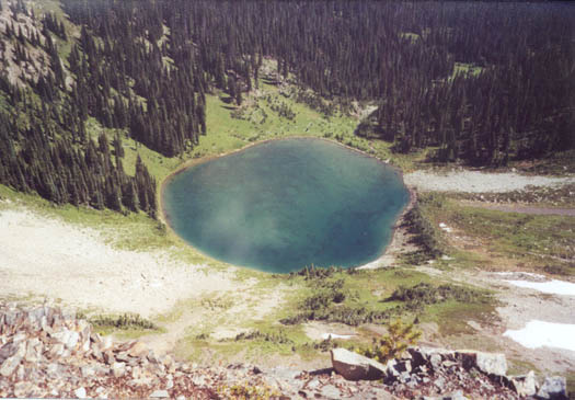 Looking way down to Hopkins Lake from PCT.