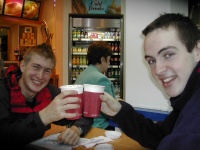 A well earned drink (we didn't have enough energy to go to a pub!)